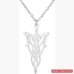 Stainless Steel Fantasy Pendant Necklace, 45cm Chain, Elven Leaf Design, Gift